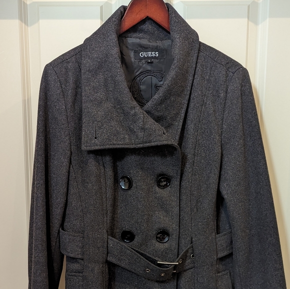 Guess Charcoal Gray Peacoat L - Picture 2 of 12